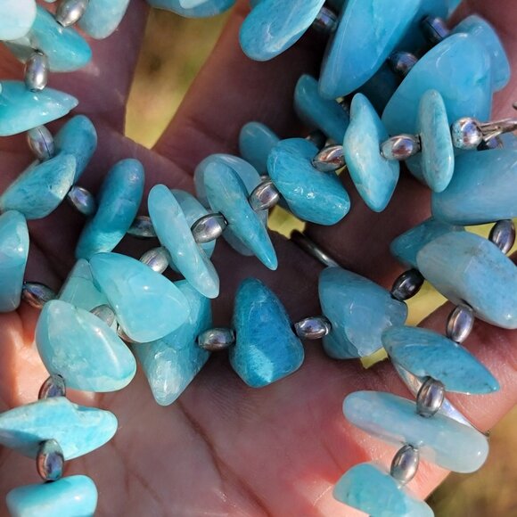 Gorgeous ocean blue amazonite 925 sterling silver handmade chunky graduating nec - Picture 4 of 16
